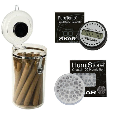 Image of CBC Acrylic Cigar Jar Humidor Humidifier plus XIKAR Humi Store and Puro Temp XIKAR