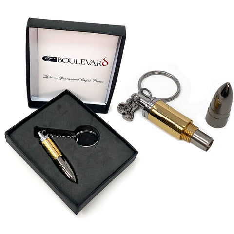 Image of Cigar Boulevard Cigar Punch Cutter Ammo Gold-Gun and Stainless Steel Built-in Plunger