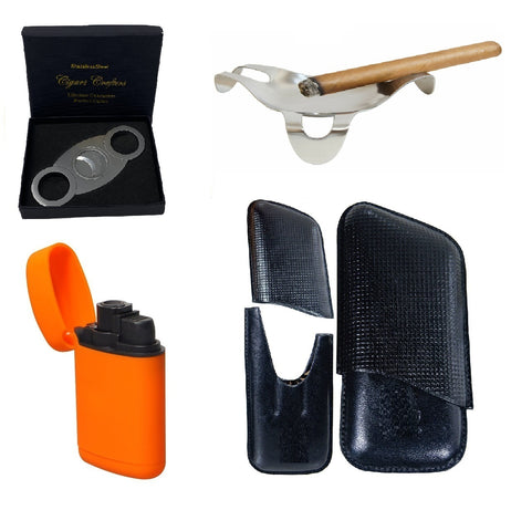 Image of Combo Perfect Cigar Accessories 2 (Leather Case, Cutter, Spider Ashtray, Torch)