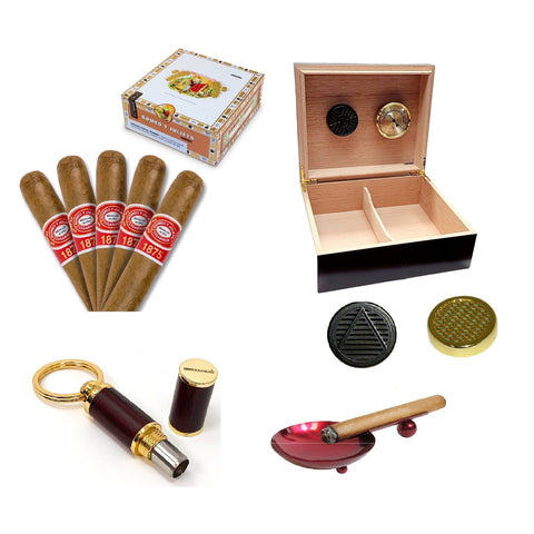 Image of Combo Romeo & Julieta 1875 (Humidor, Pack of 5 cigars, 2 humidifier, Punch cutter & Ashtray)