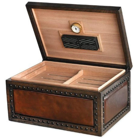 Image of "LE VERONESE" Leather Upholstered Desktop Humidor for 200 Cigars