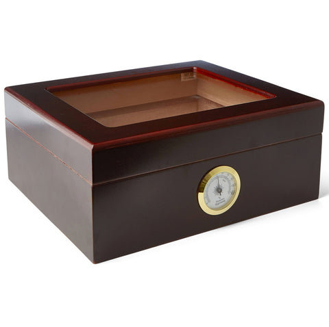 Image of "LE ISLE" Glasstop Mahogany Humidor for 40 Cigars