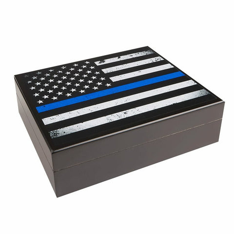 Image of NEW Cigar Humidor USA Flag BLUE Print for 20 Cigars
