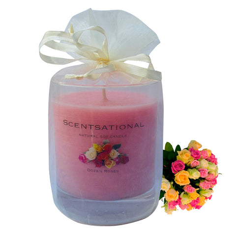 Image of Scented Soy Candles DOZEN ROSES (11 oz) eliminates smoke, household and pet odors.