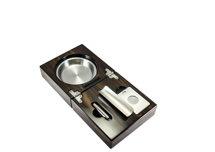 The Compact Ashtray Tray with Cigar Cutter and Punch - High Gloss Walnut