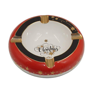 Ashtrays MERRY CHRISTMAS White Porcelain with Golden Grooves