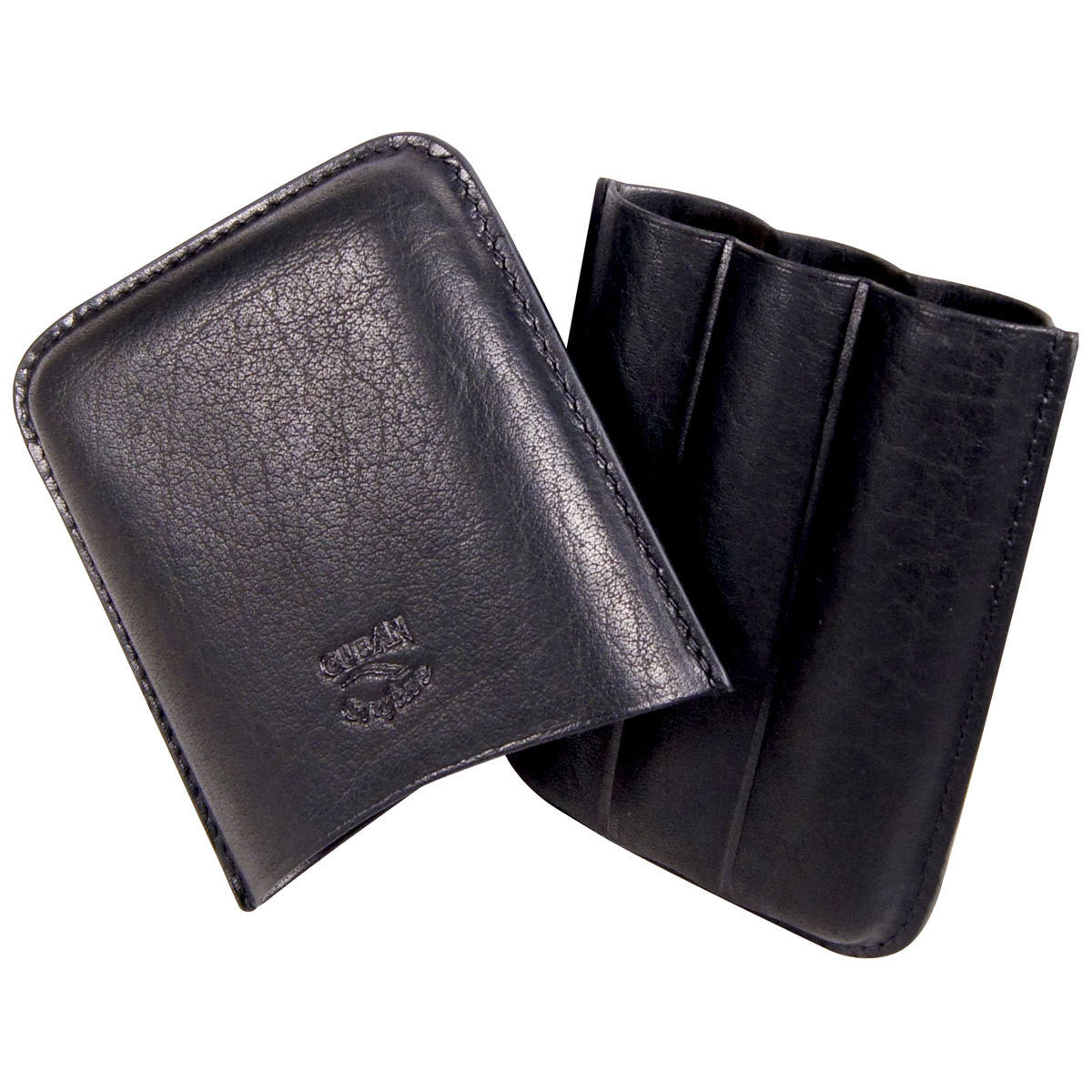Black Cigar Case 3 Fingers Oil Buffed Leather - Cigar boulevard