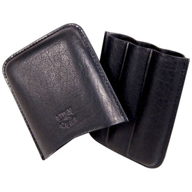 Cigar Case Black Oil Buffed Leather with 3 Fingers