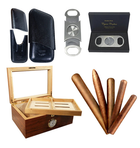 Combo Bisabuelo with 5 Miami Edition Churchill Cigars, Glass Top Humidor, Travel Case, and Cutter