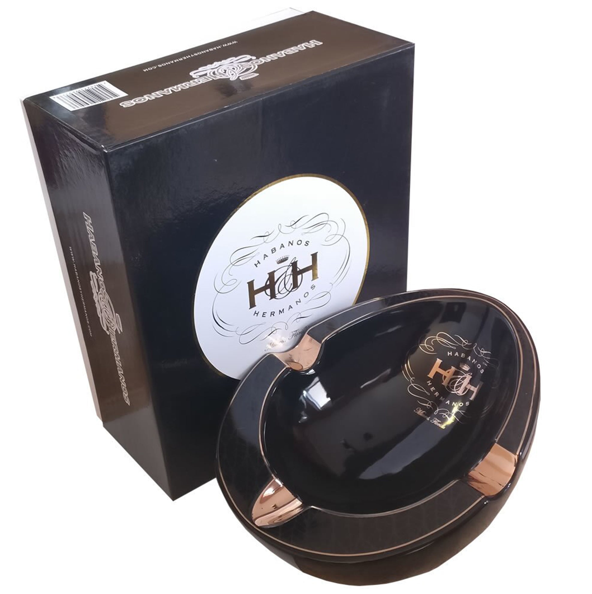 Ceramic Ashtray BLACK OVAL Onyx Porcelain and Gold with Three Wide Grooves