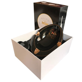 Ceramic Ashtray BLACK OVAL Onyx Porcelain and Gold with Three Wide Grooves