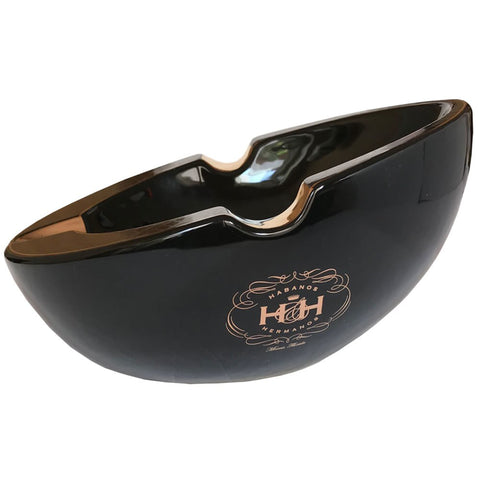 Image of Ceramic Ashtray BLACK OVAL Onyx Porcelain and Gold with Three Wide Grooves