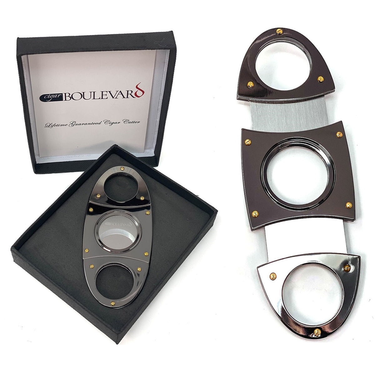 Cigar Boulevard Cigar Cutter SHIMY GUN Metal Oval Shape Double Stainless Steel Blades O Round Handles