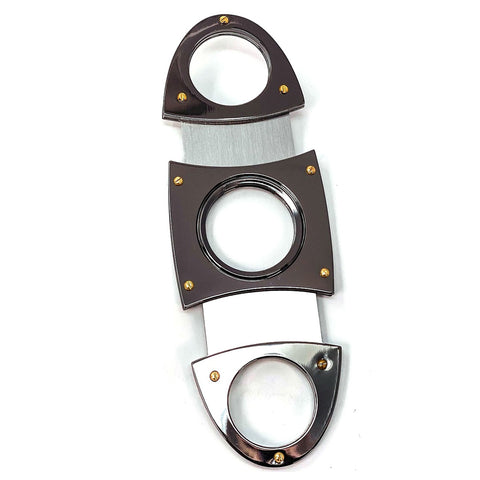 Image of Cigar Boulevard Cigar Cutter SHIMY GUN Metal Oval Shape Double Stainless Steel Blades O Round Handles