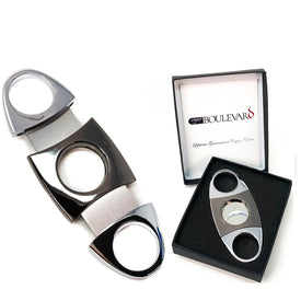 Cigar Boulevard Cigar Cutter Silver and Gun Metal Double Stainless Steel Blades U Handles