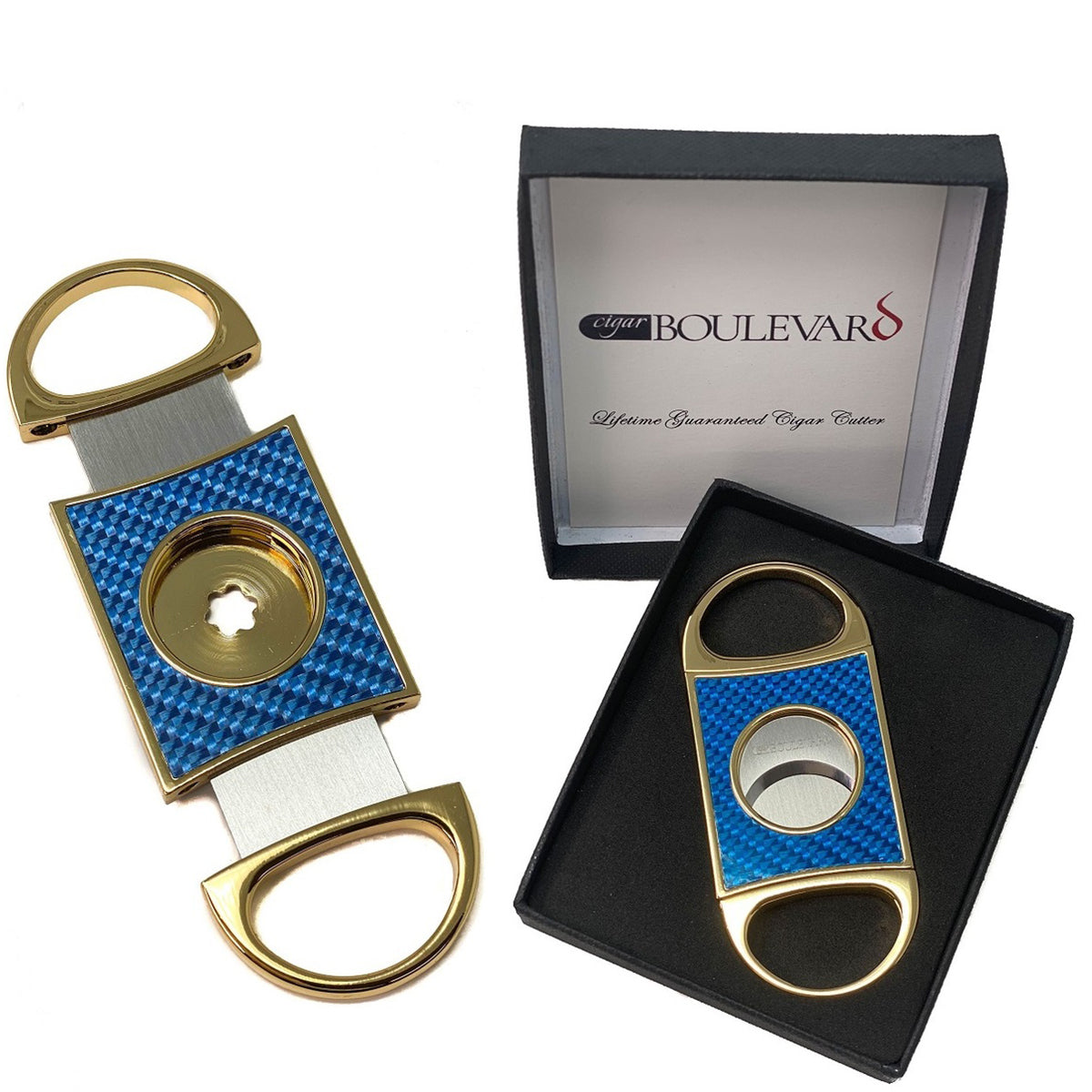 Cigar Boulevard Perfect Cigar Cutter Star Gold-Blue Carbon Fiber Body
