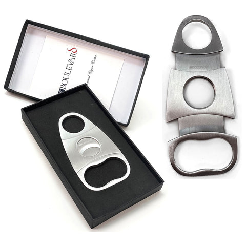 Cigar Boulevard Cigar Cutter Stainless Steel Body and Doble Blades 2 Fingers Handle Side