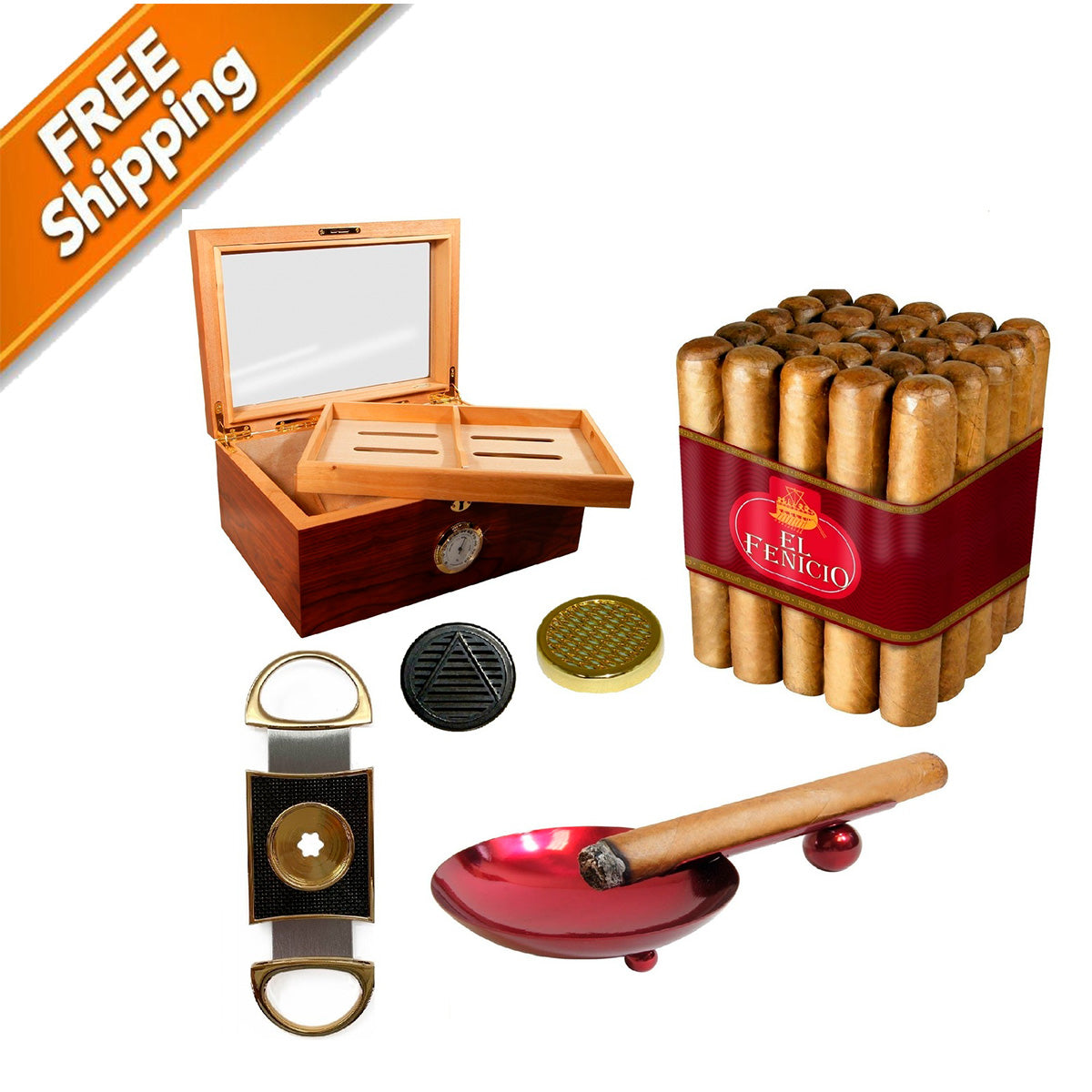 Combo El Fenicio (Humidor, El Fenicio bundle, 2 humidifier, Cutter & Ashtray)