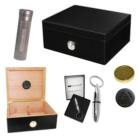 Combo Boulevard Deluxe Black (40 Cigar Humidor, Travel Tube & Punch Cigar Cutter)