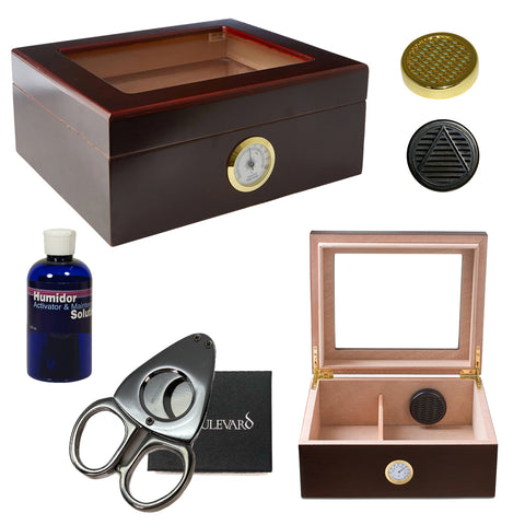 Image of Combo Glass-Top Mio (Humidor for 40 Cigars, a Perfect Cutter, Humidifiers and Humsol)