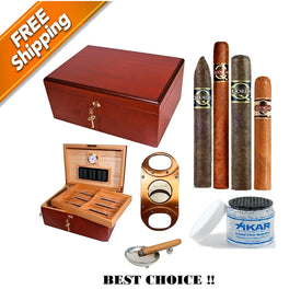 Combo Christmas (4 Quorum cigars, Humidor for 100 Cigars, Xikar Crystal humi & CBC Cutter)