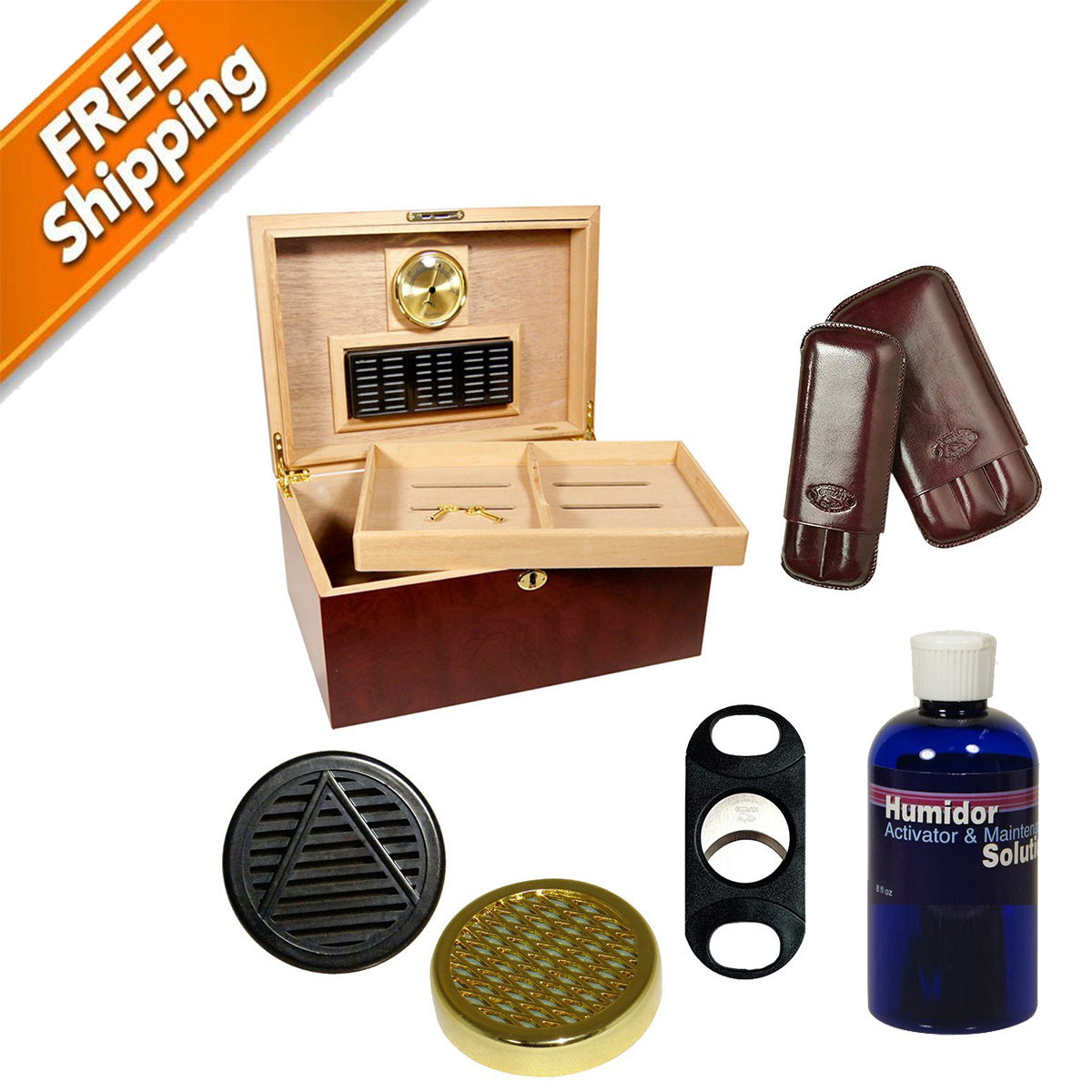 Combo Clasico Humidor with Leather Case, Cutter & Humsol