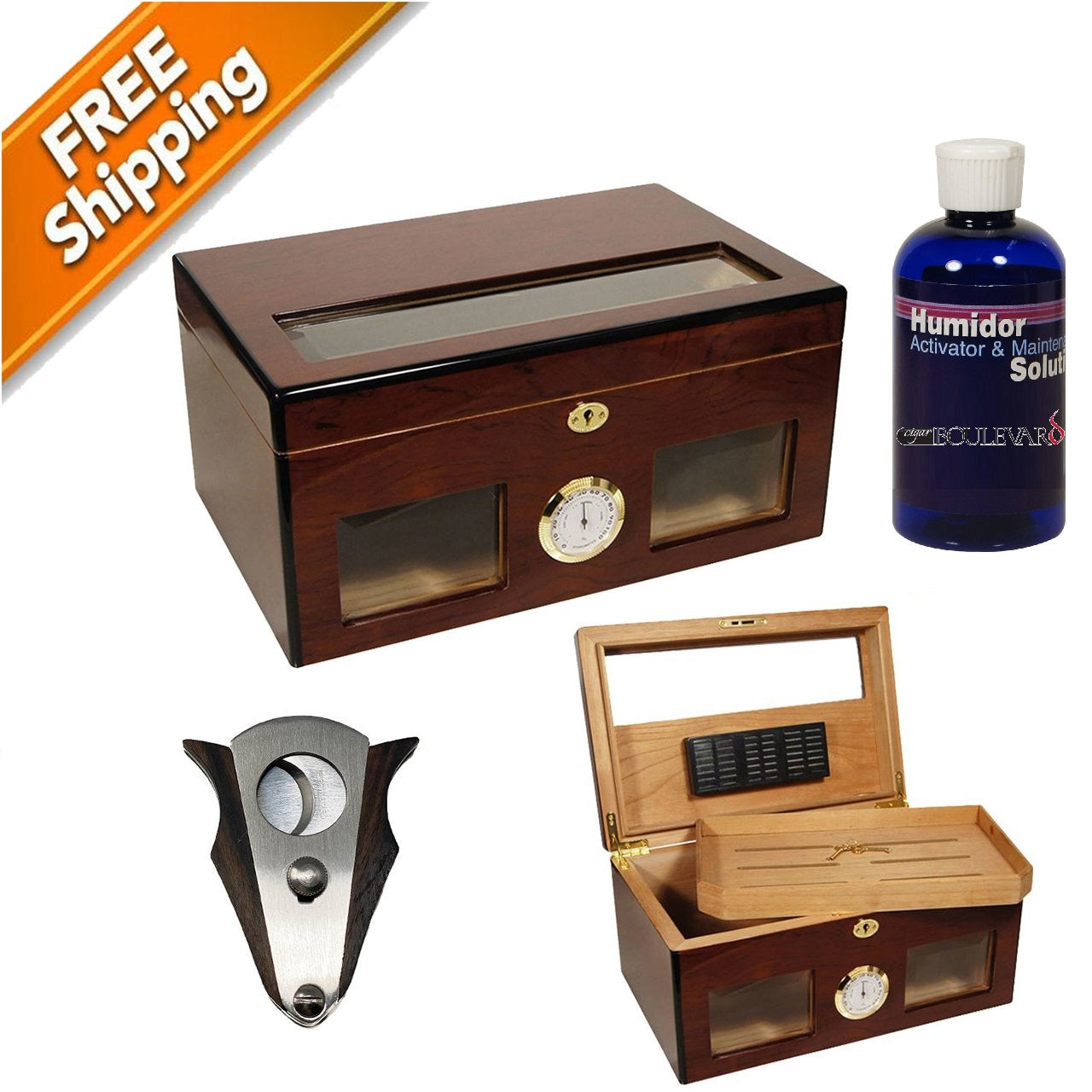 Gift Set Cigar Humidor Bravo for 120 cigars / Perfect Cutter / Humsol