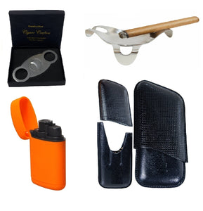 Combo Perfect Cigar Accessories 2 (Leather Case, Cutter, Spider Ashtray, Torch)