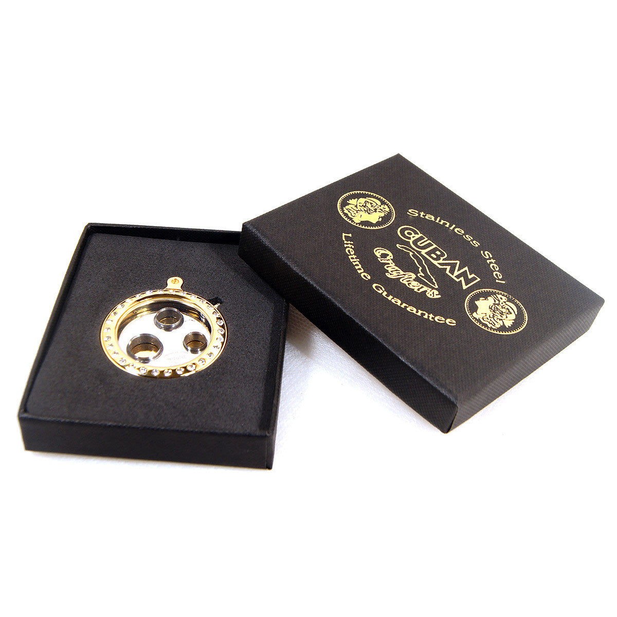 3 Size Round Cigar Punch in Gold With Diamond Frame - Cigar boulevard