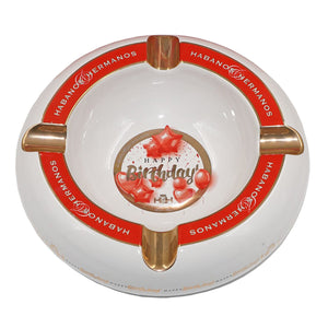 Ashtray HAPPY BIRTHDAY White Porcelain with Four Wide Golden Grooves
