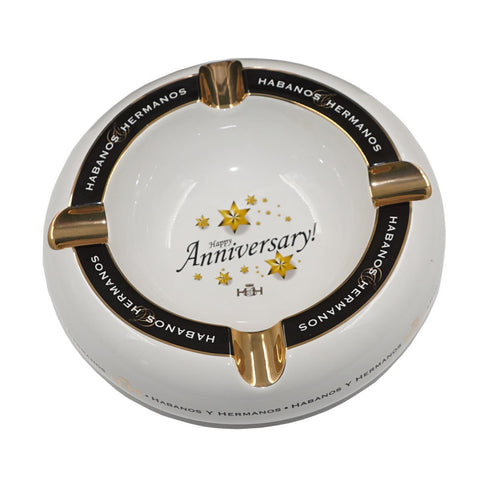 Image of Ashtray HAPPY ANNIVERSARY White Porcelain and Golden with Four Wide Grooves