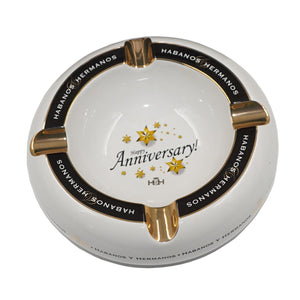 Ashtray HAPPY ANNIVERSARY White Porcelain and Golden with Four Wide Grooves