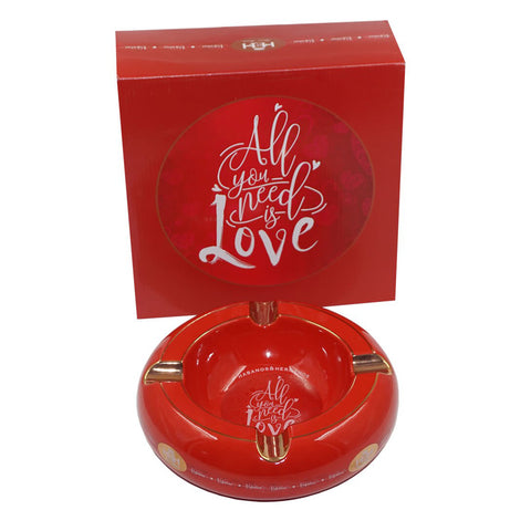Image of Ashtrays ALL YOU NEED IS LOVE Red Porcelain with Golden Grooves