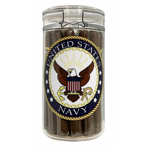Image of US Navy Acrylic Cigar Jar Humidor Humidifier + 20 Navy Churchill Cigars