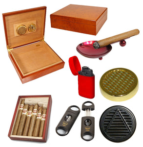 (6 Cuban Crafters Cigars, Humidor 25 Cigars,  Ashtray and Torch Lighter) - Cigar boulevard