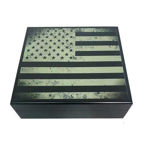 Image of Cigar Humidor USA Flag Black Print