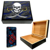 Cigar Humidor JOLLY ROGER Skull and Swords Blue with Lighter
