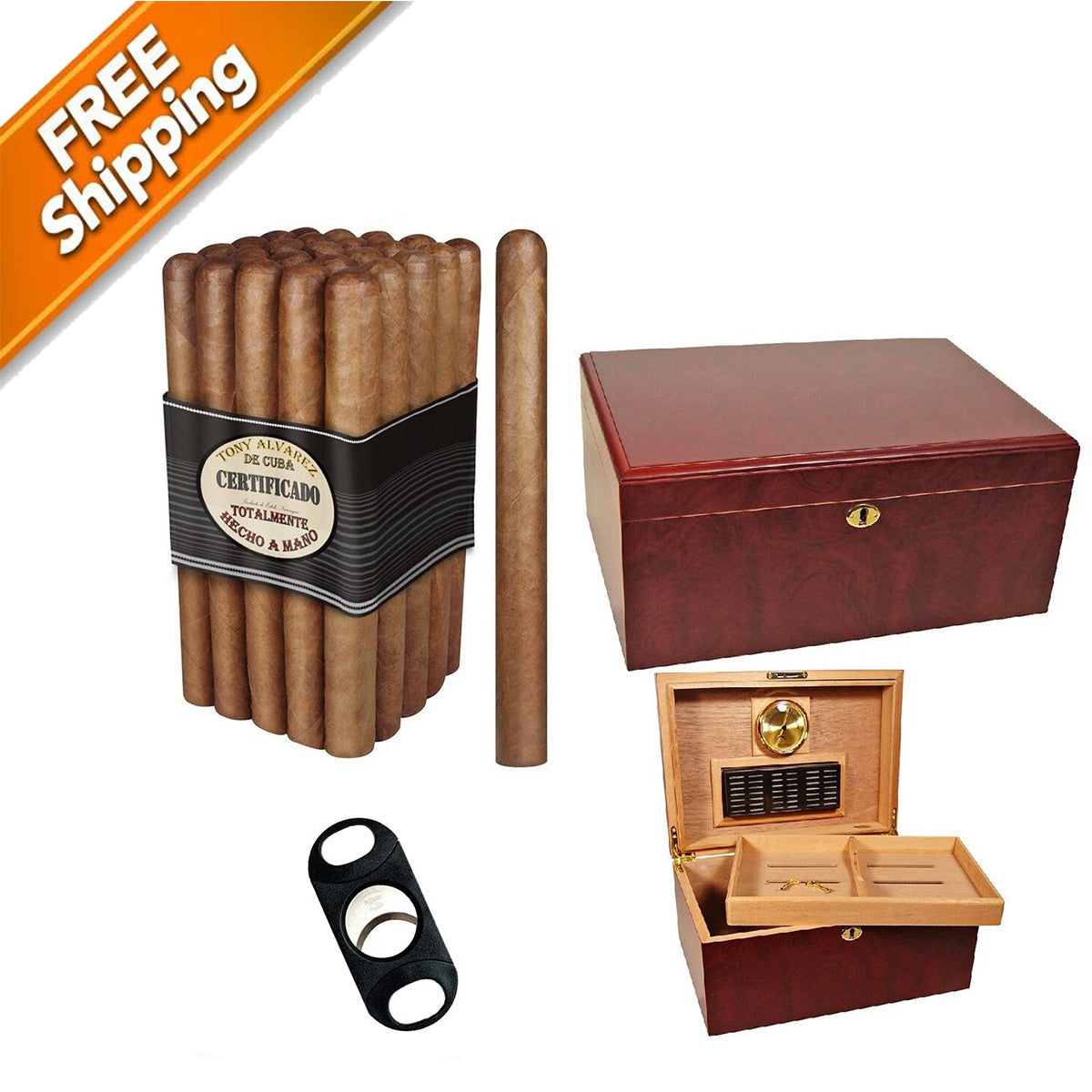 Tony Combo II (Humidor 100 Cigars, Tony Alvarez Churchill and Black Cutter)