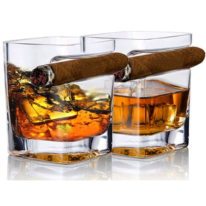 Whiskey Glass Cigar Holder Set of 2