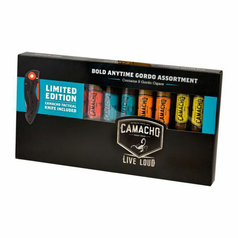 Image of Camacho SAMPLER Bold Anytime GORDO 6 X 60 Pack of 8 with tactical knife