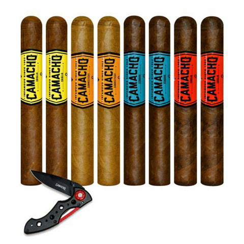 Image of Camacho SAMPLER Bold Anytime GORDO 6 X 60 Pack of 8 with tactical knife