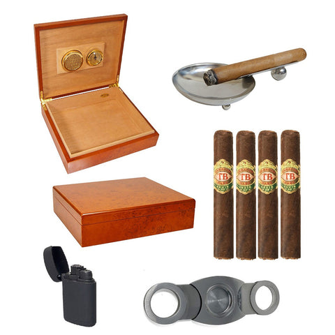 Image of Combo Abuelo (Tabacos Baez Serie SF Robusto Cigar, 25 Cigar Humidor, Ashtray and Torch Lighter)